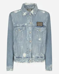 Dolce & Gabbana Giubbotto In Denim Con Placca Logata - Donna Denim Multicolore Cotone Variante