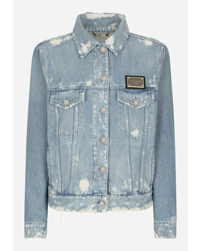 Dolce & Gabbana Giubbotto In Denim Con Placca Logata - Donna Denim Multicolore Cotone Variante