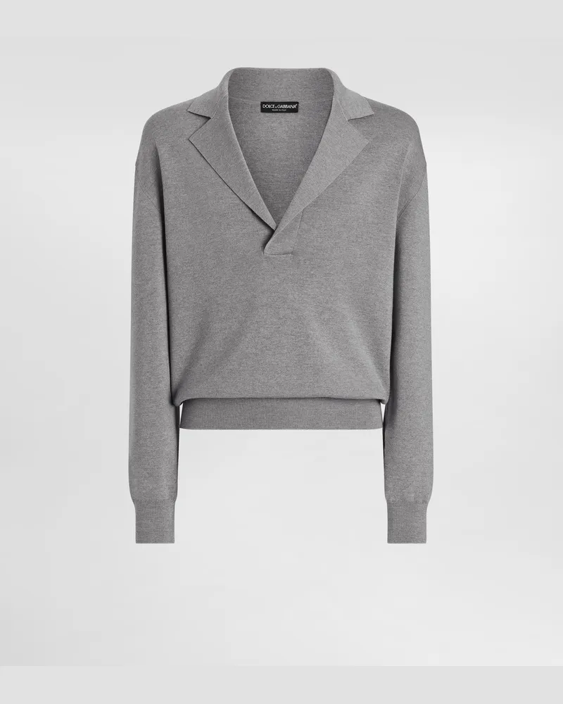 Dolce & Gabbana Maglia In Lana Scollo A V E Ricamo Dg - Uomo Maglieria Grigio Grigio
