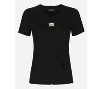 Jersey T-shirt With Rips And Tag - Donna T-shirts E Felpe Nero Cotone