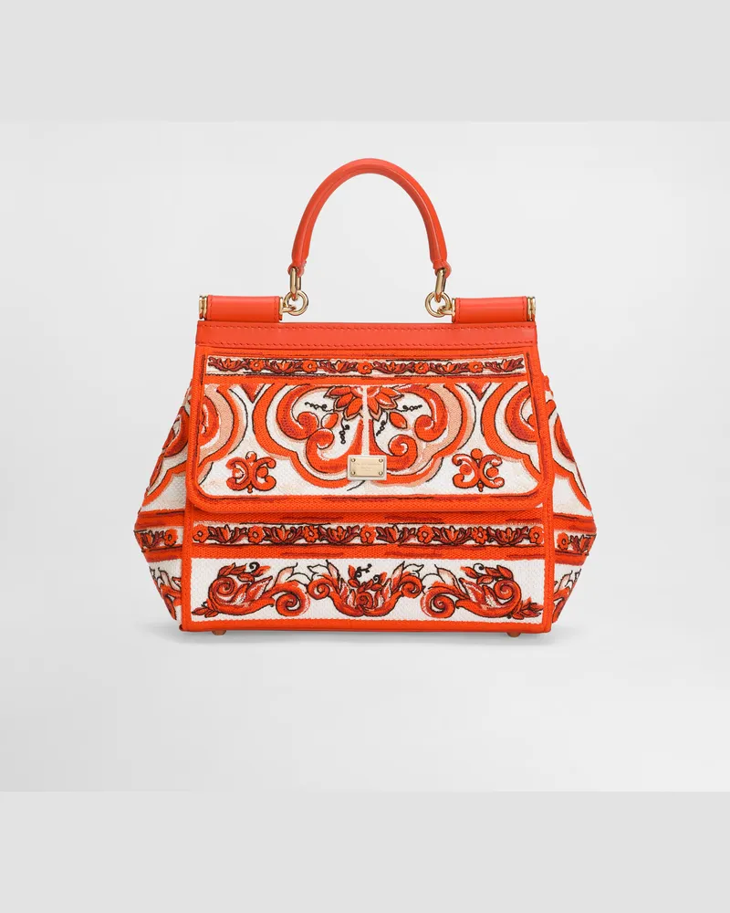 Dolce & Gabbana Borsa A Mano Sicily Piccola Con Ricamo Maiolica - Donna Borse A Mano Arancione Arancione