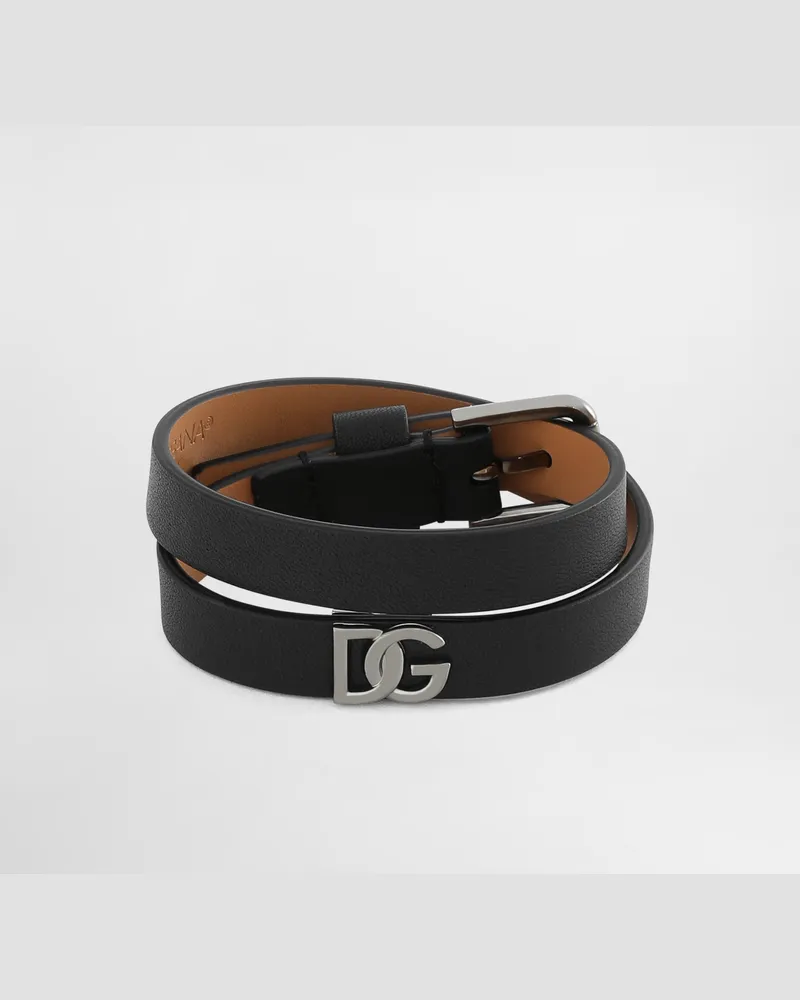 Dolce & Gabbana Bracciale In Pelle Di Vitello Con Logo Dg - Uomo Bijoux Multicolore Pelle Nero