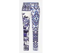 Pantaloni In Charmeuse Stampa Maiolica - Donna Pantaloni E Shorts Blu