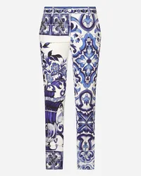 Dolce & Gabbana Pantaloni In Charmeuse Stampa Maiolica - Donna Pantaloni E Shorts Blu Tris