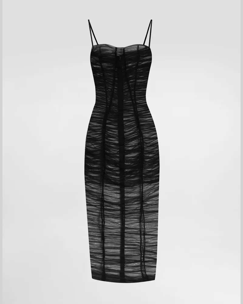 Dolce & Gabbana Abito Longuette In Tulle Drappeggiato - Donna Abiti Nero Nero