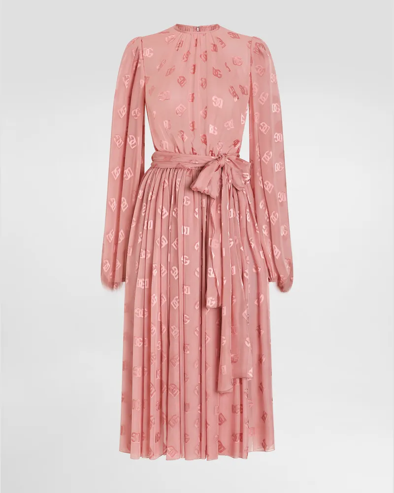 Dolce & Gabbana Abito Longuette In Seta Jacquard Devorè Logo Dg - Donna Abiti Rosa Rosa
