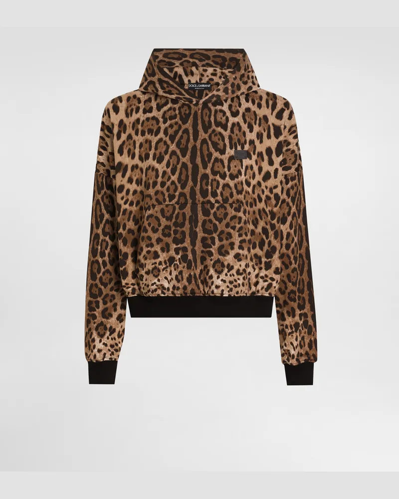 Dolce & Gabbana Felpa Con Cappuccio In Cotone Con Cappuccio Con Placca - Uomo Felpe Stampa Animalier Leo