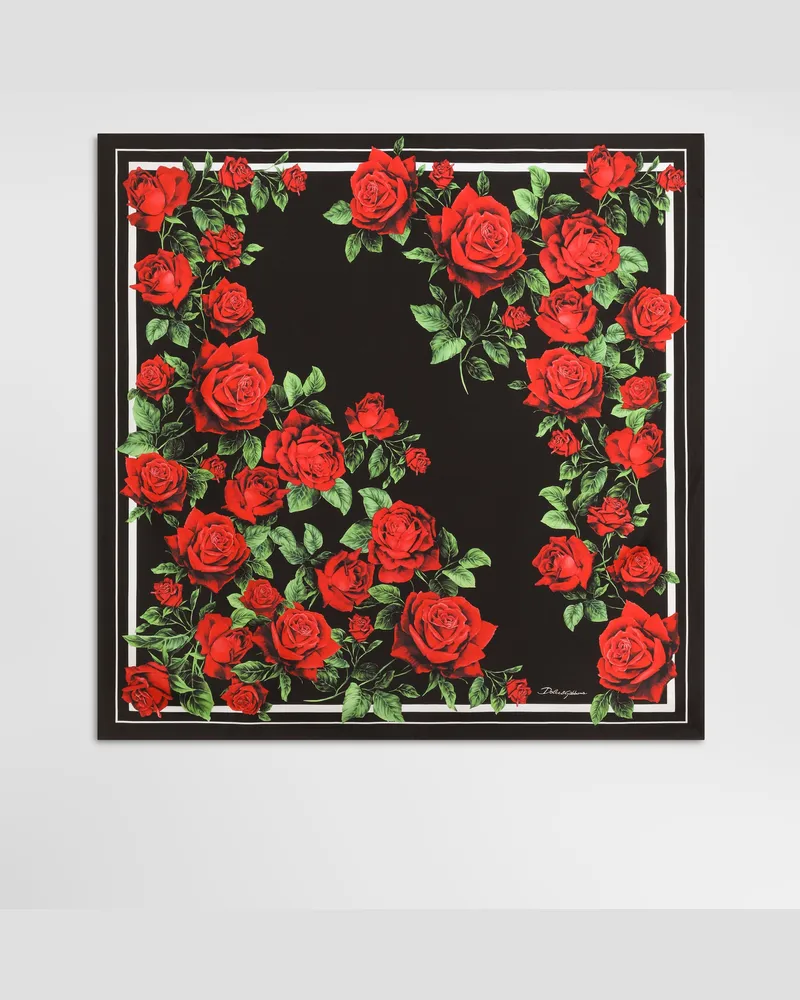Dolce & Gabbana Foulard 90x90 In Twill Di Seta Stampa Rose - Donna Sciarpe E Foulard Stampa Stampa