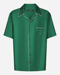 Dolce & Gabbana Camicia In Twill Di Seta Con Ricamo Dg - Uomo Camicie Verde Verde