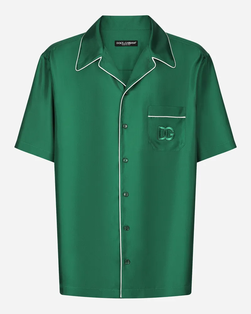 Dolce & Gabbana Camicia In Twill Di Seta Con Ricamo Dg - Uomo Camicie Verde Verde