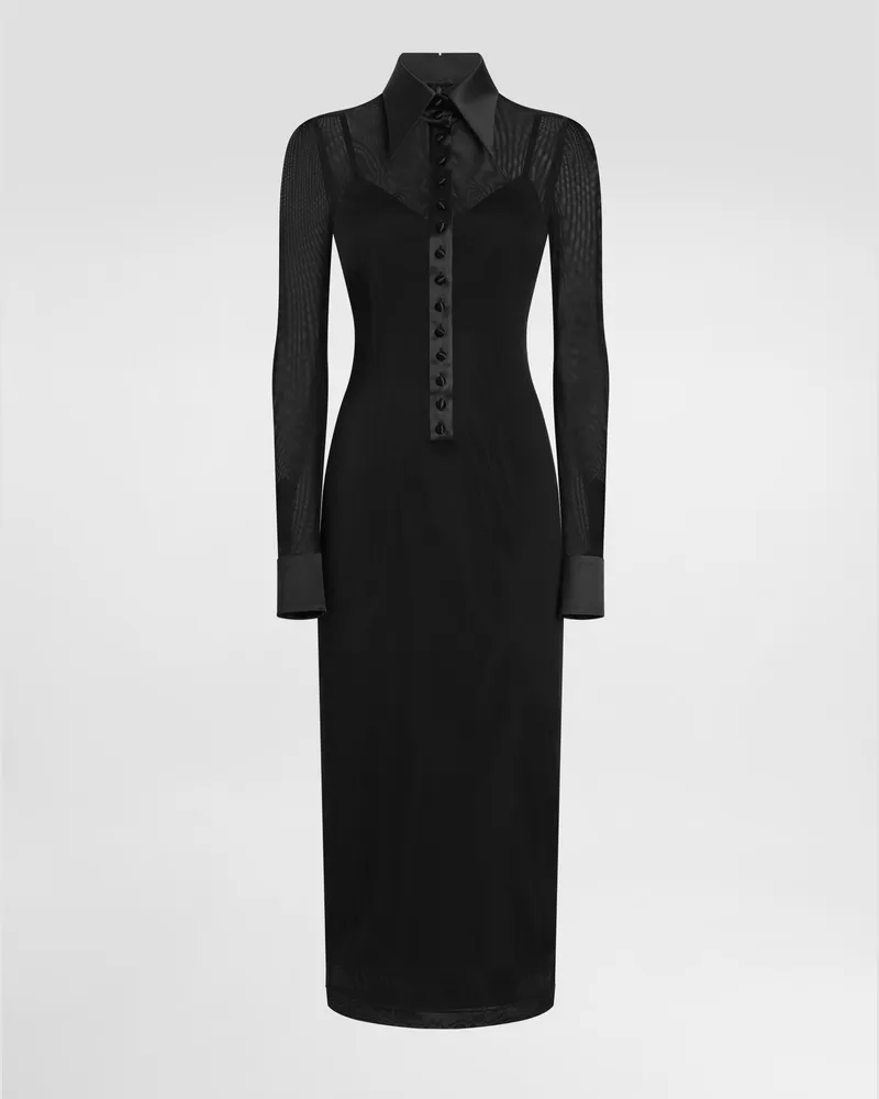 Dolce & Gabbana Abito Chemisier In Tulle Con Dettagli In Raso - Donna Abiti Nero Tulle Nero