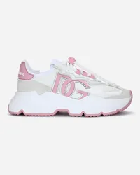 Dolce & Gabbana Sneaker Daymaster In Mix Materiali Con Patch Logo Dg - Donna Sneaker Rosa Tessuto Bianco