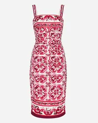 Dolce & Gabbana Abito Midi In Charmeuse Stampa Maiolica - Donna Abiti Fucsia Seta Tris