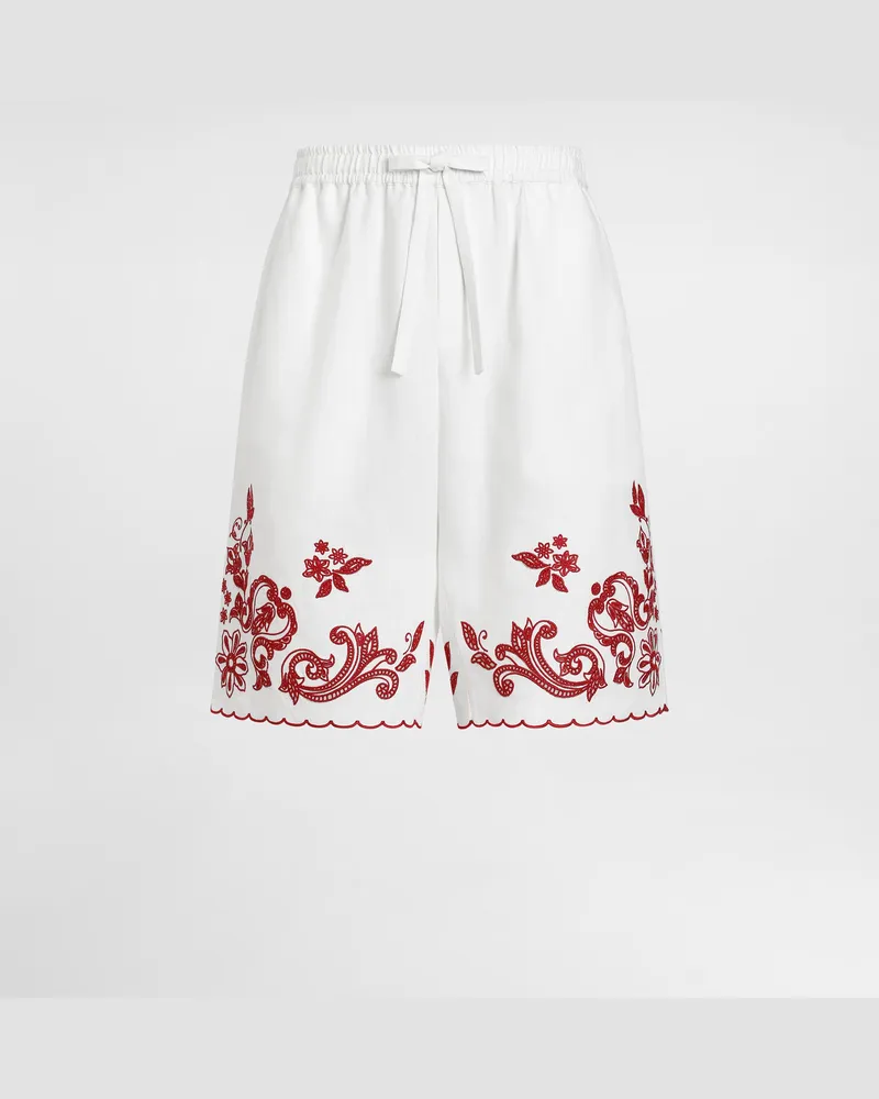 Dolce & Gabbana Bermuda Vanity In Lino Con Ricamo - Uomo Pantaloni E Shorts Bianco Bianco