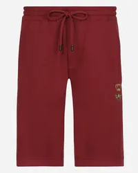 Dolce & Gabbana Bermuda Jogging In Jersey Con Ricamo - Uomo Pantaloni E Shorts Bordeaux Cotone Vino