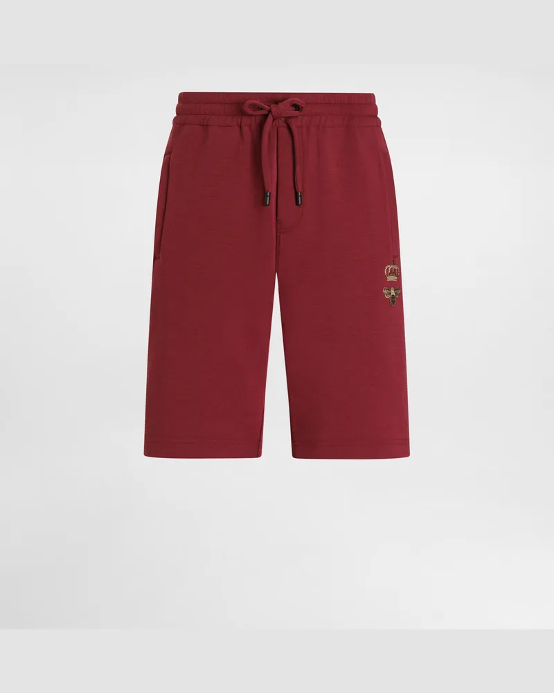 Dolce & Gabbana Bermuda Jogging In Jersey Con Ricamo - Uomo Pantaloni E Shorts Bordeaux Cotone Vino