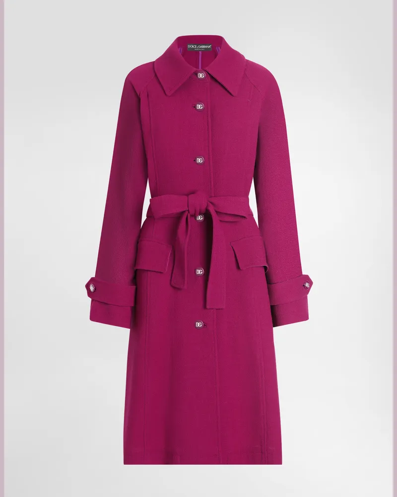 Dolce & Gabbana Cappotto Monopetto Con Cintura In Crêpe Di Lana - Donna Cappotti E Giubbotti Rosso Porpora