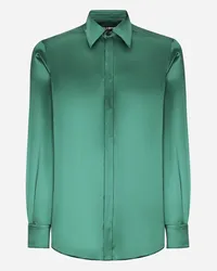 Dolce & Gabbana Camicia Fit Martini In Raso Di Seta - Uomo Camicie Verde Seta Verde