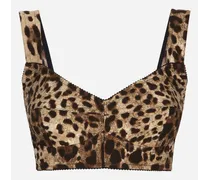 Short Bustier Top In Charmeuse With Leopard Print - Donna Camicie E Top Stampa Animalier Seta