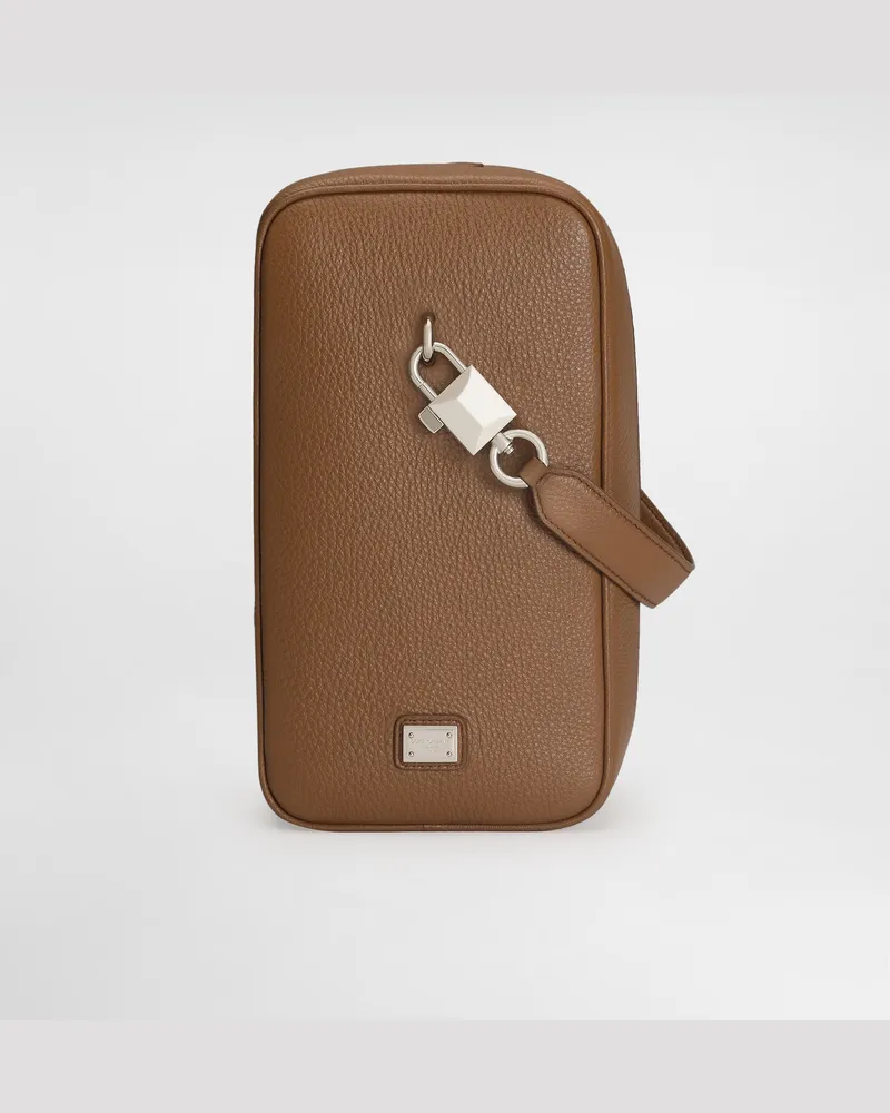 Dolce & Gabbana Borsa A Mano Lock In Pelle Di Vitello - Uomo Borse Shopping Marrone Caramello