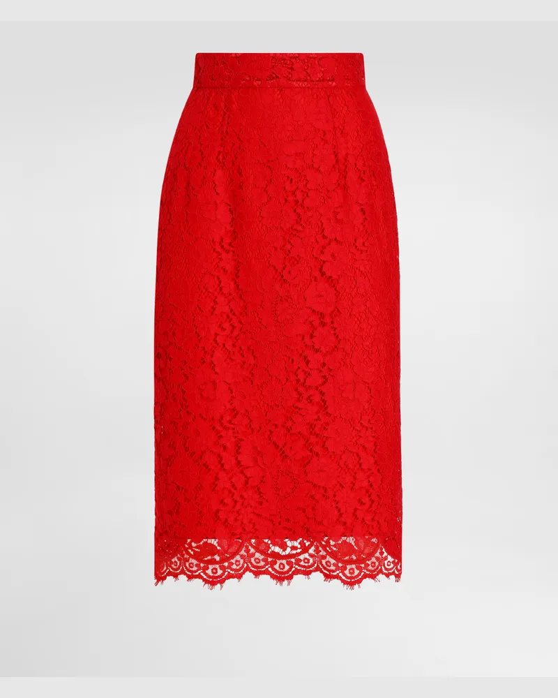 Dolce & Gabbana Gonna Midi A Tubino In Pizzo Cordonetto - Donna Gonne Bordeaux Bordeaux
