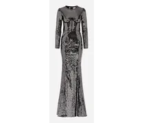 Long Sequined Dress With Corset Detailing - Donna Abiti Grigio