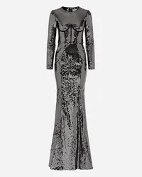 Dolce & Gabbana Long Sequined Dress With Corset Detailing - Donna Abiti Grigio Antracite