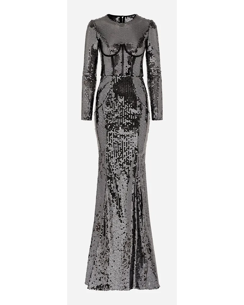 Dolce & Gabbana Long Sequined Dress With Corset Detailing - Donna Abiti Grigio Antracite