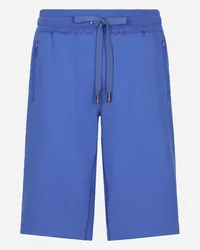 Dolce & Gabbana Bermuda Jogging In Jersey Con Placca Logata - Uomo Pantaloni E Shorts Blu Cotone Blu