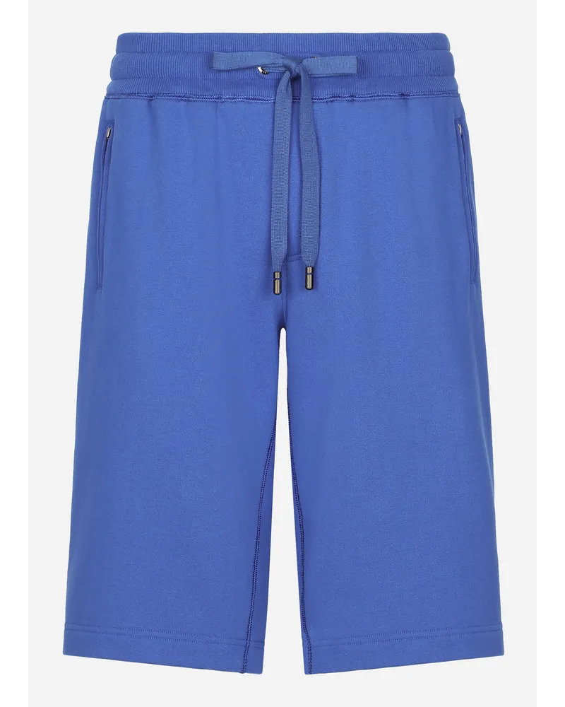 Dolce & Gabbana Bermuda Jogging In Jersey Con Placca Logata - Uomo Pantaloni E Shorts Blu Cotone Blu