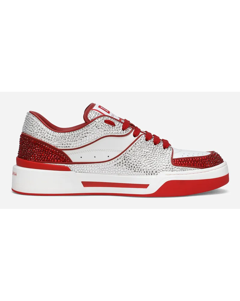 Dolce & Gabbana Sneaker New Roma In Pelle Di Vitello Con Termostrass - Uomo Sneaker Rosso Pelle Bianco