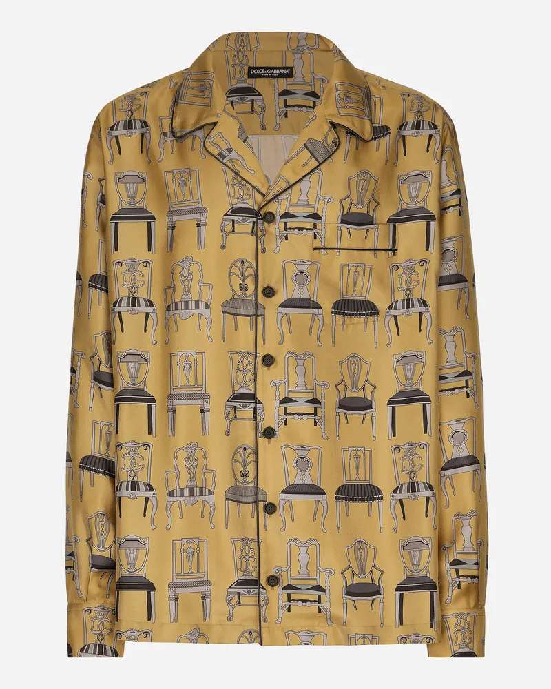 Dolce & Gabbana Camicia In Twill Di Seta Stampa Sedie - Uomo Camicie Stampa Stampa