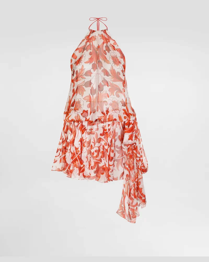 Dolce & Gabbana Abito Corto In Chiffon Stampa Maiolica - Donna Abiti Multicolore Variante