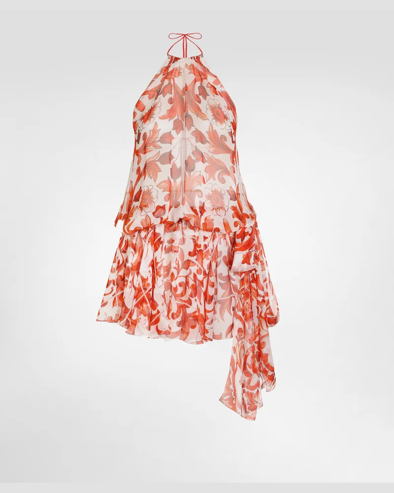 Dolce & Gabbana Abito Corto In Chiffon Stampa Maiolica - Donna Abiti Multicolore Variante