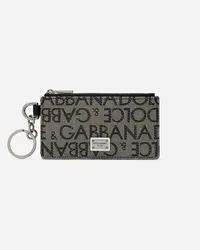 Dolce & Gabbana Portacarte In Jacquard - Uomo Portafogli E Piccola Pelletteria Nero Tessuto Marrone