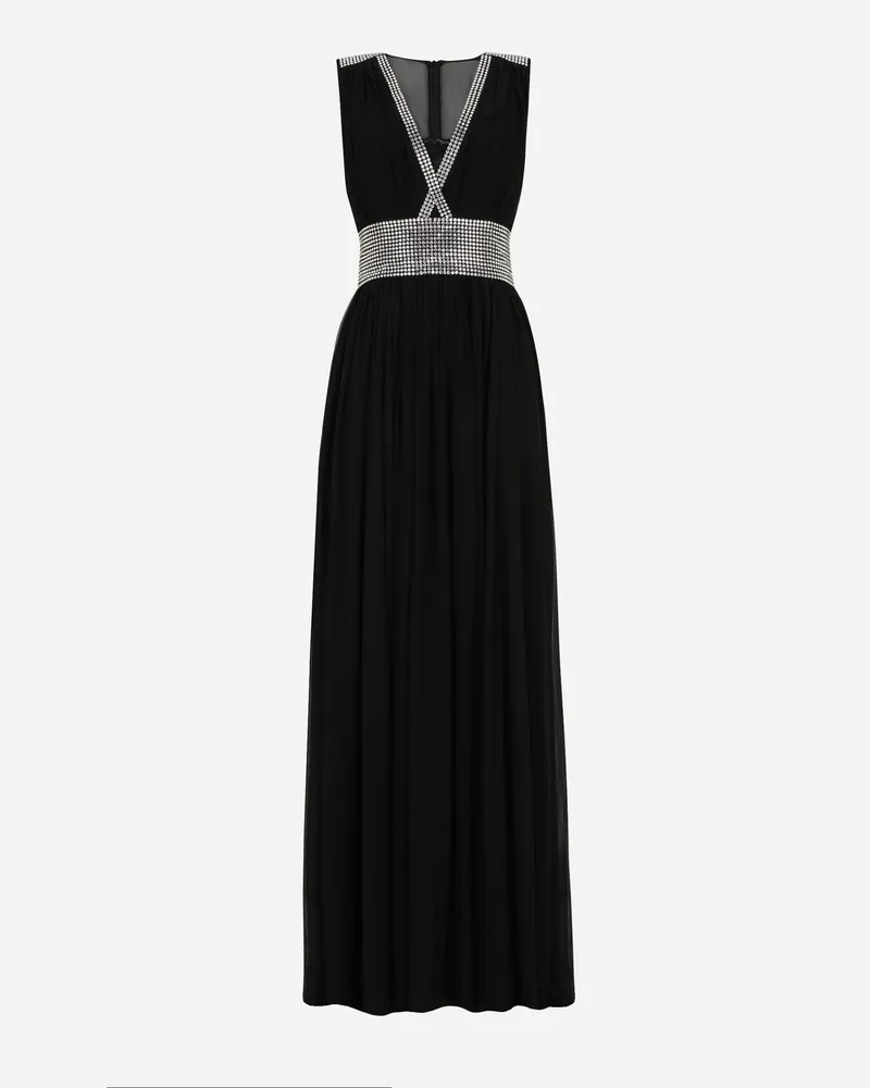 Dolce & Gabbana Abito Lungo In Chiffon Con Ricamo Termostrass - Donna Abiti Nero Nero