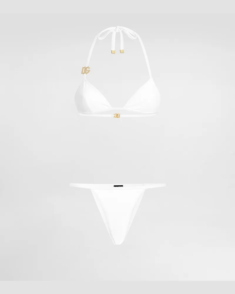 Dolce & Gabbana Bikini A Triangolo Con Logo Dg - Donna Beachwear Bianco Jersey Bianco