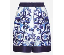 Shorts Pigiama In Twill Stampa Maiolica - Donna Pantaloni E Shorts Blu Seta