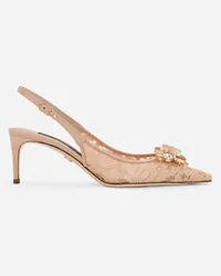 Dolce & Gabbana Slingback Rainbow Lace In Pizzo Lurex - Donna Décolleté E Slingback Rosa Pizzo Albicocca