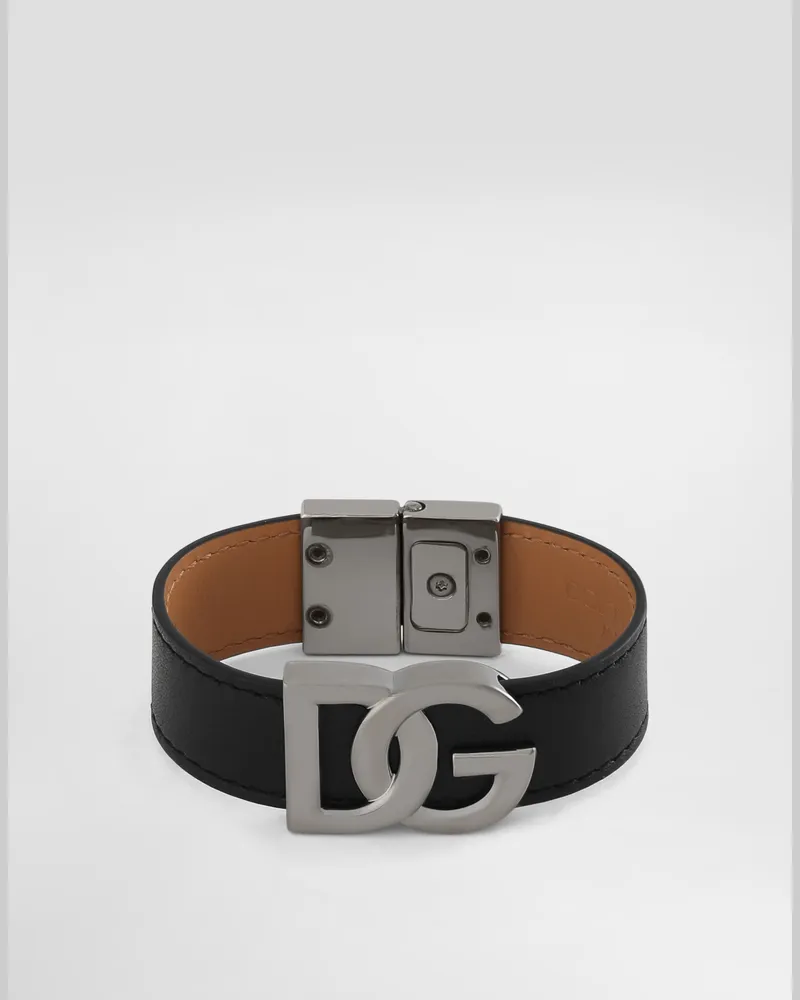 Dolce & Gabbana Bracciale In Pelle Di Vitello Con Logo Dg - Uomo Bijoux Multicolore Pelle Nero