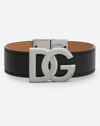 Dolce & Gabbana Bracciale In Pelle Di Vitello Con Logo Dg - Uomo Bijoux Multicolore Pelle Nero