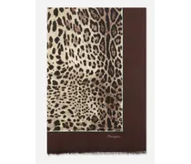 Sciarpa 135x200 In Modal E Cashmere Stampa Leopardo - Donna Sciarpe E Foulard Marrone Modal