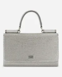 Dolce & Gabbana Phone Bag In Raso E Termostrass - Donna Borse Mini Micro E Pochette Argento Viscosa Crystal