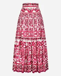 Dolce & Gabbana Gonna Lunga In Popeline Stampa Maiolica - Donna Gonne Fucsia Cotone Tris