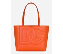 Borsa Dg Logo Bag Shopping Piccola In Pelle Di Vitello - Donna Borse Shopping Arancione Pelle