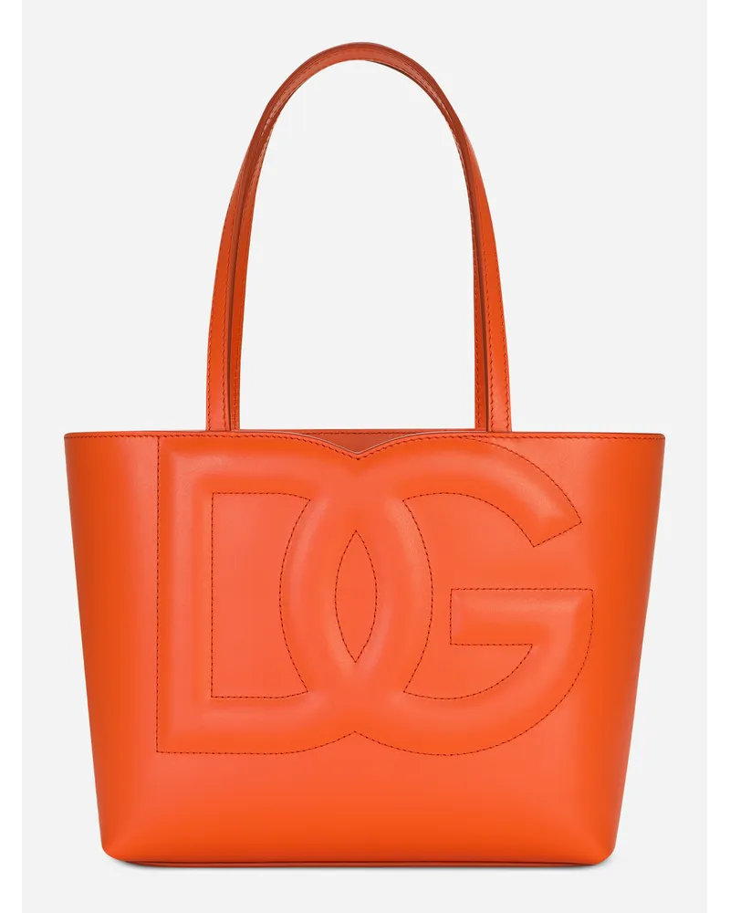 Dolce & Gabbana Borsa Dg Logo Bag Shopping Piccola In Pelle Di Vitello - Donna Borse Shopping Arancione Pelle Arancio