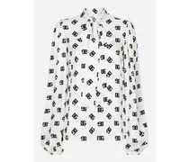 Camicia In Charmeuse Stampa Logo Dg Allover - Donna Camicie E Top Stampa