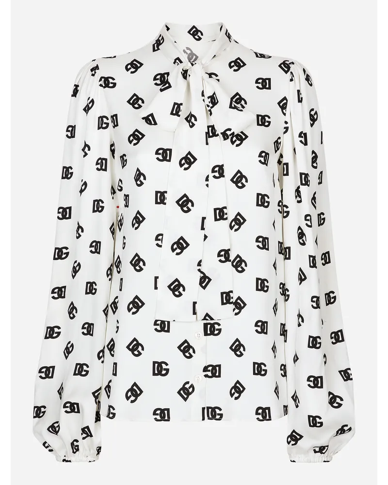 Dolce & Gabbana Camicia In Charmeuse Stampa Logo Dg Allover - Donna Camicie E Top Stampa Stampa