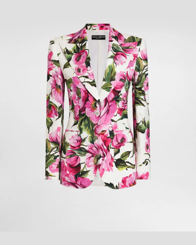 Dolce & Gabbana Giacca Turlington In Cotone Jacquard Stampa Peonie - Donna Giacche E Blazer Stampa Stampa