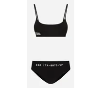 Bikini A Brassiere Con Stampa Dg Vib3 - Donna Beachwear Nero Jersey